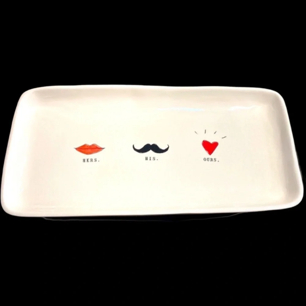 Magenta Serving Platter. Hers His Ours. Super cute! Lips and moustache.